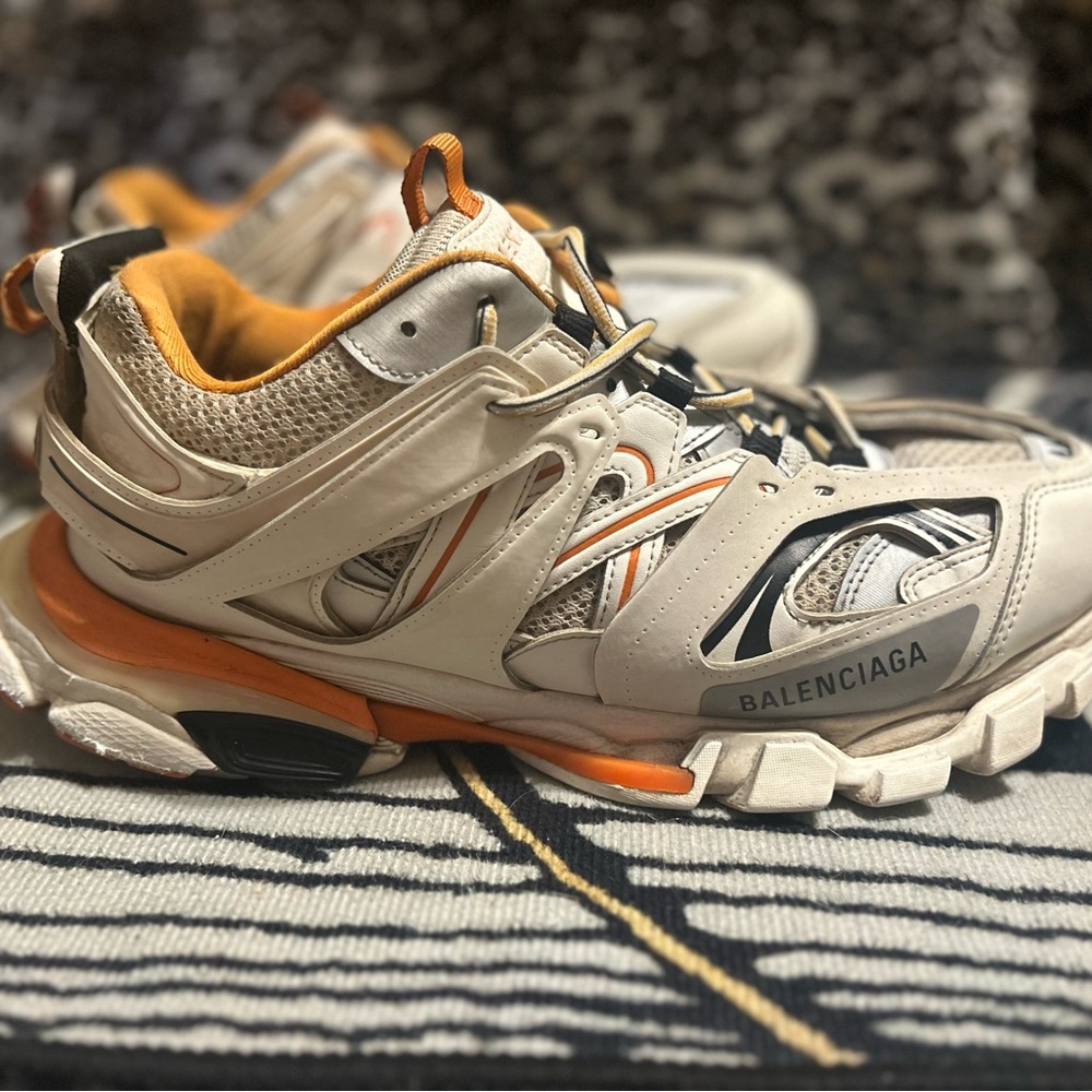 Balenciaga Men's Orange and White Sneakers